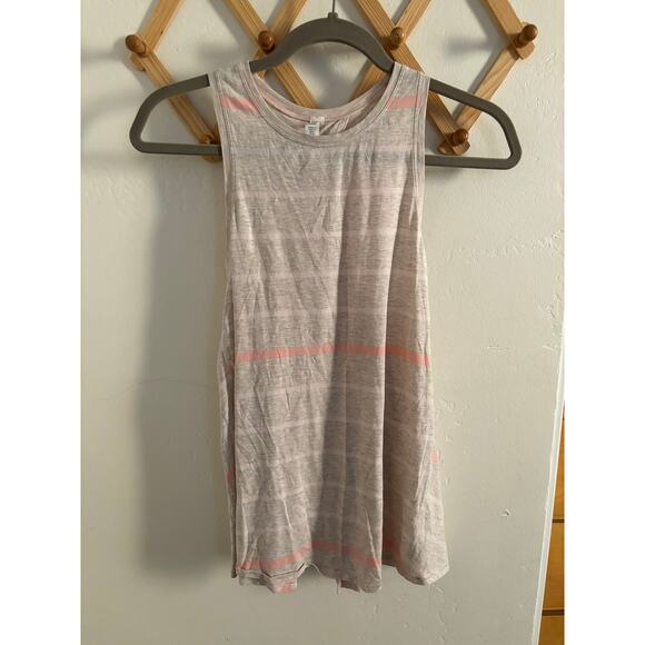 Lululemon Top Women's 4 All Tied Up Tank Pink Stripes Heathered Dune Pima Cotton - Picture 2 of 6